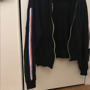 Bandier Black and Yellow Bomber Jacket with Textured Fabric and Zipper Details